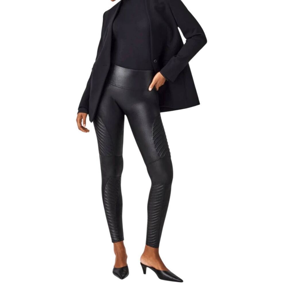 SPANX Faux Leather Moto Leggings Size Medium